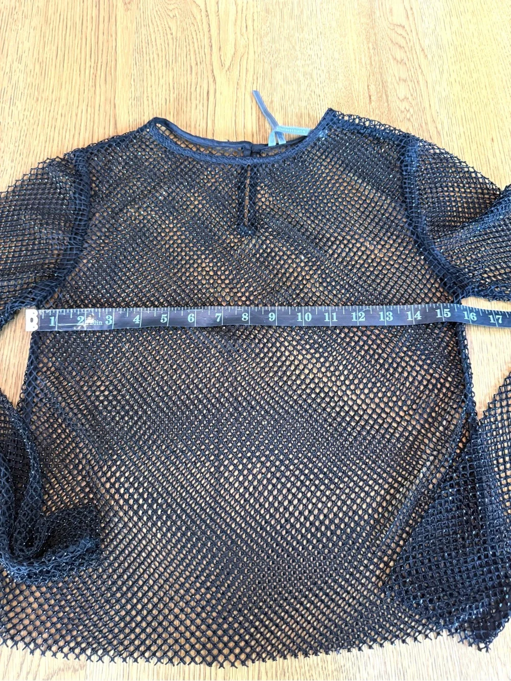 Anthropologie Rhinestone Mesh Long Sleeve Top Black Sheer XS
